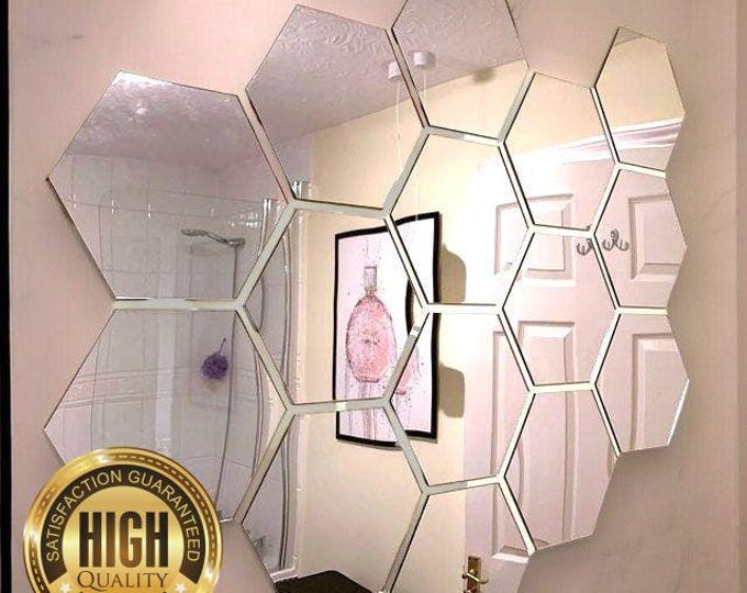 Hexagon Shaped Silver Mirrors in Packs of Ten, Custom woods, Sizes, Colours Made