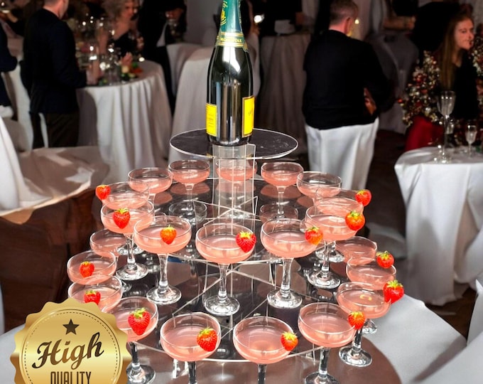 Custom Champagne Stand for Coupe Glasses, Great for Weddings & Parties, Engraving Service Available Easy Assembly - Reusable Design