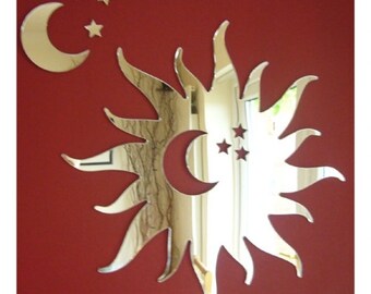 Sun Moon & Stars Shaped Mirrors (Sun with Moon and Stars cut out), Bespoke Shapes Made