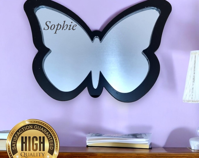 Butterfly Shaped Mirrors with a Colour Frame of your choice & Hooks, Bespoke Shapes Made (Engraving Services)