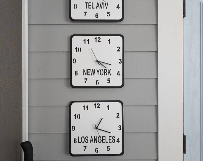 Bespoke Square Time Zone Clock: Custom Acrylic & Wood