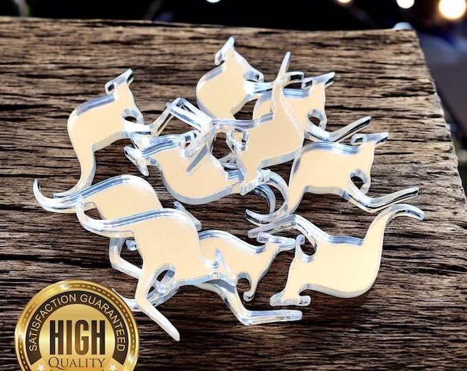 Kangaroo Shaped Crafting Mirrors, Custom Colours, Woods, Sizes, Shapes, (Holes for Jewellery or hoops for invites) Packs of 10