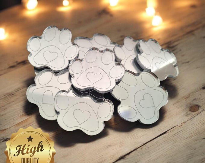 Paws Shaped Crafting Mirrors, Custom Colours, Woods, Sizes, Shapes, (Holes for Jewellery or hoops for invites) Packs of 10