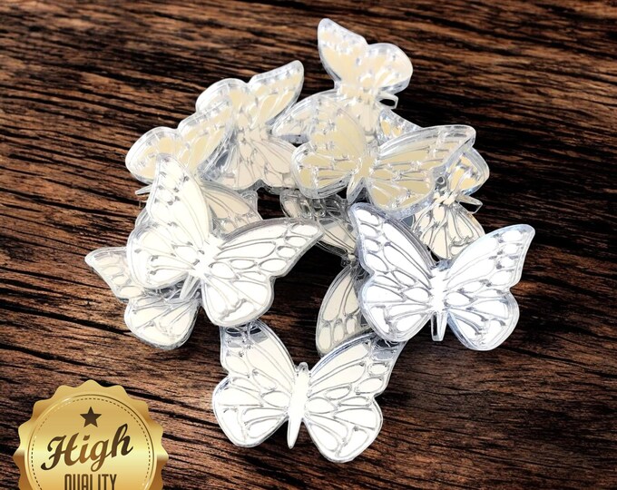 Butterflies Etched Shaped Crafting Mirrors, Custom Colours, Woods, Sizes, Shapes, (Holes for Jewellery or hoops for invites) Packs of 10