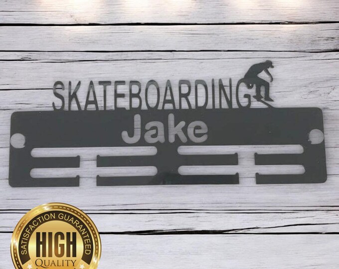 Skateboarding Medal Hangers, With Customised Name, Sport, Colours & Woods, Includes all Fixings, Large Sizes Made