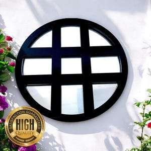 Round crossed  Design Framed Garden Mirrors, Custom Colours, Sizes up to 38cm, Engraving Services (Indoor & Outdoor Use)