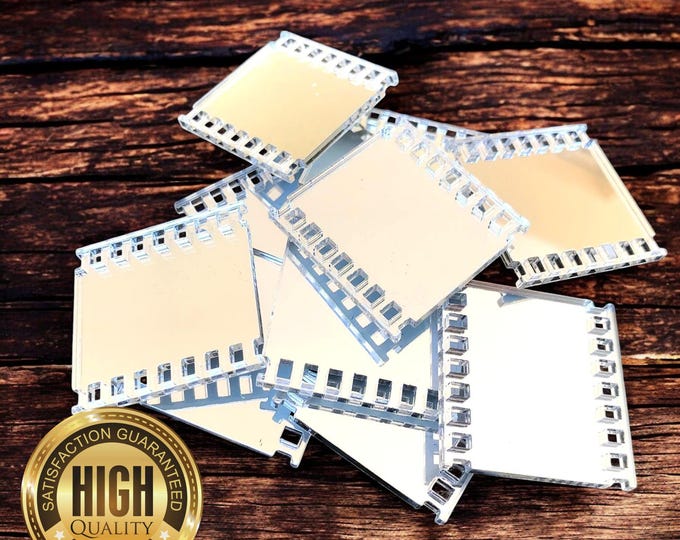 Film Strip Shaped Crafting Mirrors, Custom Colours, Woods, Sizes, Shapes, (Holes for Jewellery or hoops for invites) Packs of 10