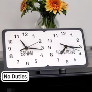 Reloj personalizado con dos zonas horarias: reloj de escritorio o de pared de acrílico a medida