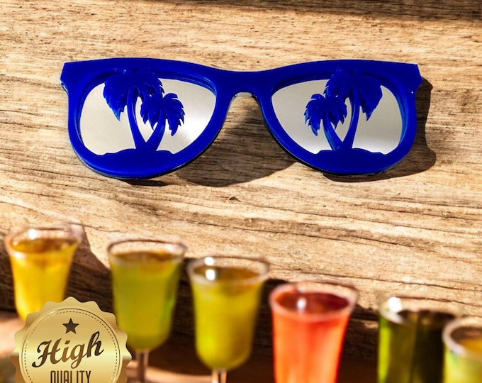 Palm Tree Pair of Glasses Wall Mirrors with Hooks, Custom Colours, Sizes, Shapes