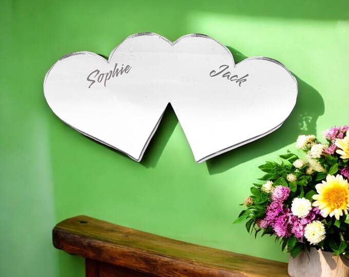 Love Hearts Acrylic Mirror: Personalized Engraved Wall Decor
