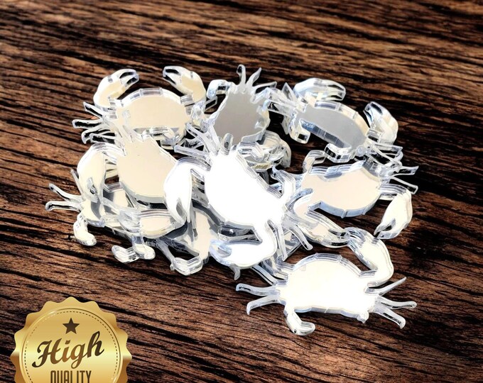 Crab Shaped Crafting Mirrors, Custom Colours, Woods, Sizes, Shapes, (Holes for Jewellery or hoops for invites) Packs of 10