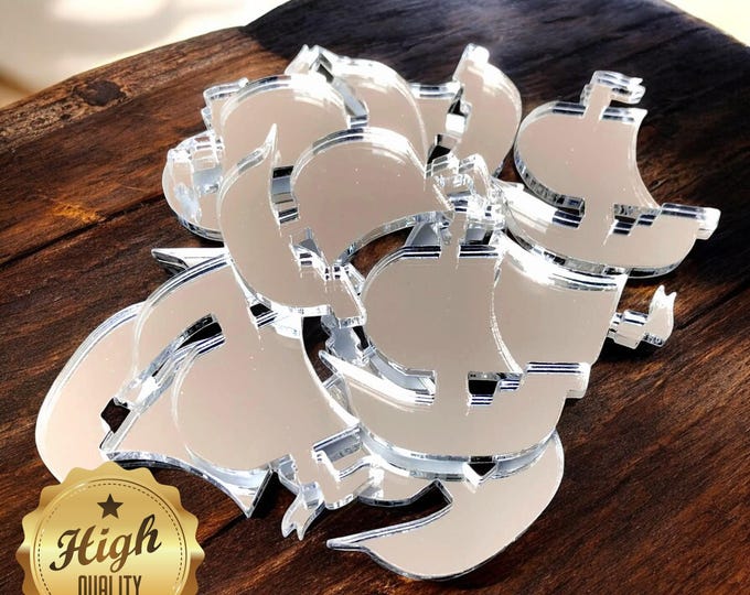Ship Boat Shaped Crafting Mirrors, Custom Colours, Woods, Sizes, Shapes, (Holes for Jewellery or hoops for invites) Packs of 10