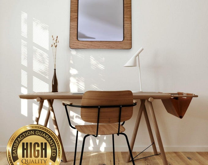 Rounded Corner Square Wooden Framed Mirrors, Choice of Oak, Walnut or Cherry, Hooks included, Custom Sizes Shapes Colours Made