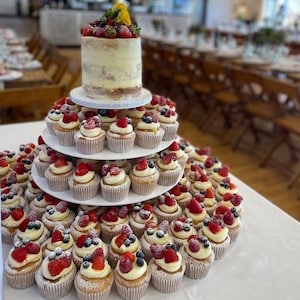 Round White Wedding Cake & Party Cup Cake Stands.  Bespoke Size, Colours and Shape Stands Made to Order