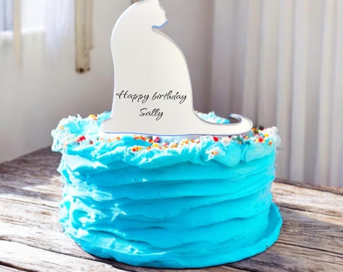 Sitting Cat Cake Topper: Custom Acrylic Birthday Party Decor