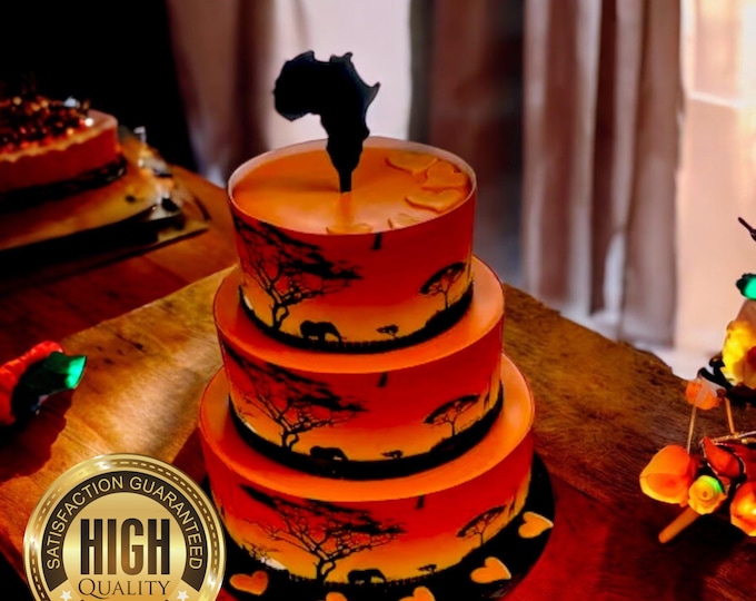 Africa Map Shaped Cake Toppers & Cup Cake Toppers - Several Colour Options Available, Any Map Style Made