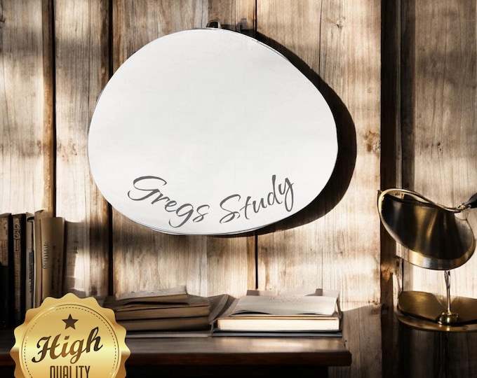 Round Pebble Shaped Mirrors with White Backing & Hooks, Bespoke Shapes Made, Engraving Services