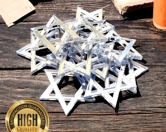 Star of David Shaped Crafting Mirrors, Custom Colours, Woods, Sizes, Shapes, (Holes for Jewellery or hoops for invites) Packs of 10