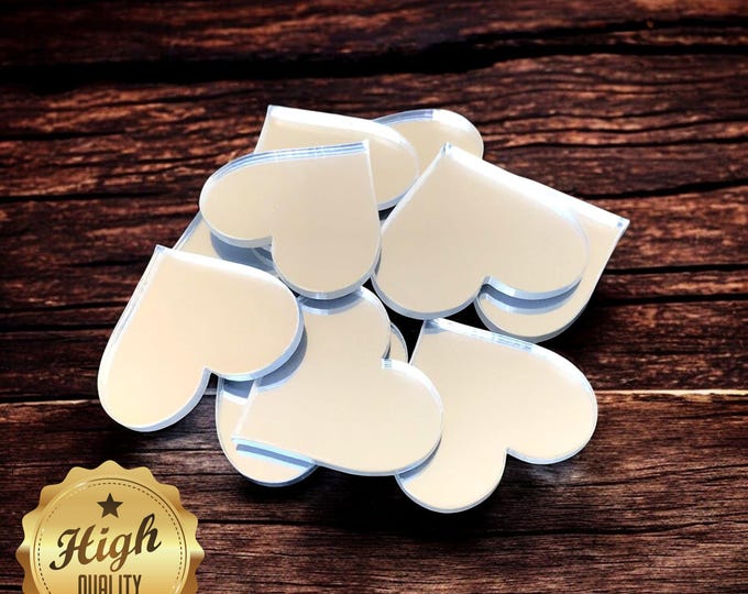 Heart Shaped Crafting Mirrors, Custom Colours, Woods, Sizes, Shapes, (Holes for Jewellery or hoops for invites) Packs of 10