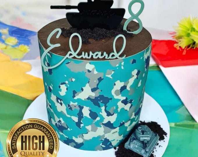 Army Tank Shaped Acrylic Cake Toppers & Cake Emblems - Many Colours and Engraving Services, Bespoke Shapes Made