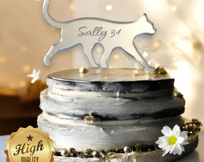 Walking Cat Cake Topper: Recycled Acrylic, Bespoke Engraving
