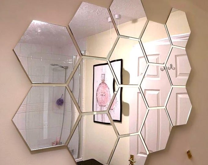 Hexagon Acrylic Mirror Tiles, Mosaic Wall Decor, Custom Colors, Pack of 10
