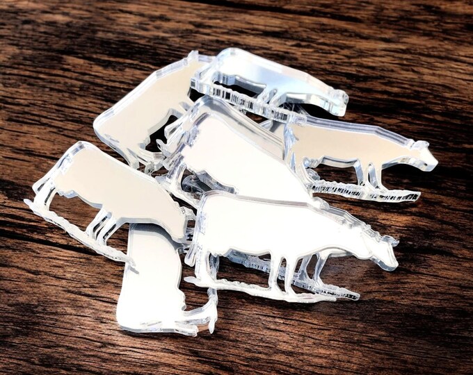 Cow Shaped Acrylic Crafting Mirrors: Custom Colors, Sizes - Pack of 10