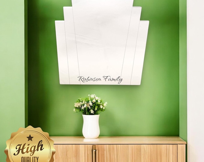 Art Deco Rectangular Fan Shaped Mirrors with White Backing & Hooks, Bespoke Shapes/Sizes Made