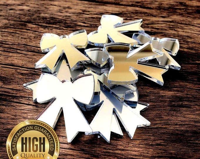 Ribbon Bow Shaped Crafting Mirrors, Custom Colours, Woods, Sizes, Shapes, (Holes for Jewellery or hoops for invites) Packs of 10