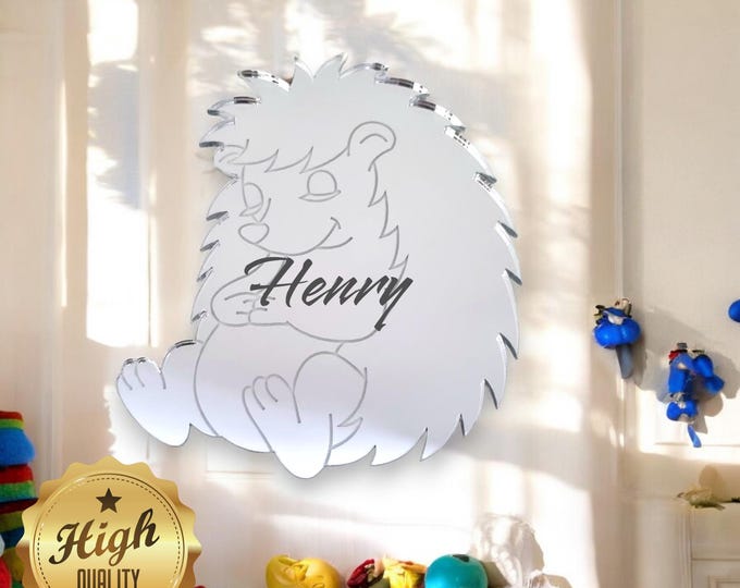 Hedgehog Shaped Mirror: Custom Colors & Engraving, Nursery Decor