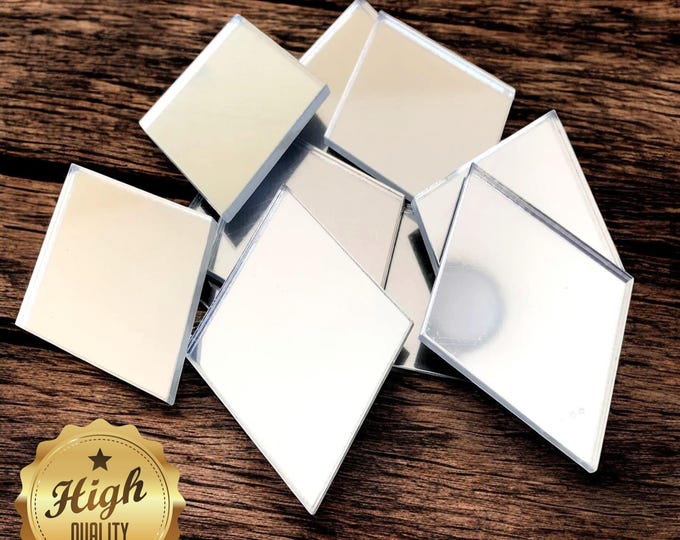 Diamond Shaped Crafting Mirrors, Custom Colours, Woods, Sizes, Shapes, (Holes for Jewellery or hoops for invites) Packs of 10