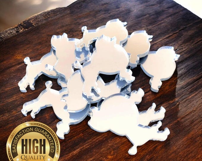 Poodle Dog Shaped Crafting Mirrors, Custom Colours, Woods, Sizes, Shapes, (Holes for Jewellery or hoops for invites) Packs of 10