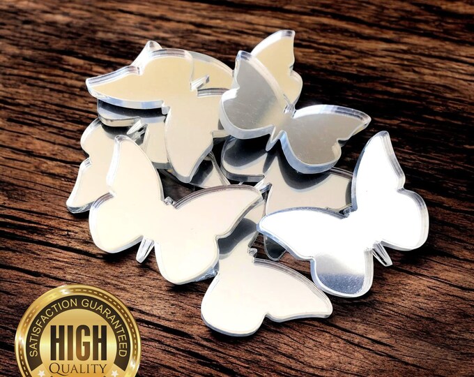 Butterflies Shaped Crafting Mirrors, Custom Colours, Woods, Sizes, Shapes, (Holes for Jewellery or hoops for invites) Packs of 10