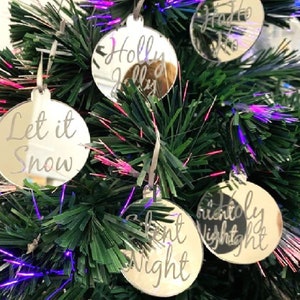 Engraved Mirrored Christmas Ornament Set: Custom Acrylic Tree Decorations