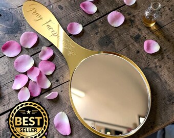 Custom Engraved Acrylic Vanity Mirror, Bespoke Shapes, Colors, Wood Finishes