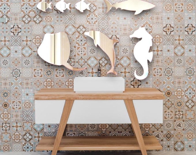 Sea Life Acrylic Mirror Set: Dolphin, Seahorse, Shark & Fish - Custom Colors