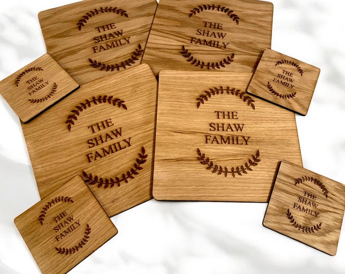 Square Placemats & Coasters - Wood Finish Options, Custom Sizes, Shapes, Colours, Engraved or Plain