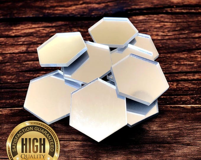 Hexagon Shaped Crafting Mirrors, Custom Colours, Woods, Sizes, Shapes, (Holes for Jewellery or hoops for invites) Packs of 10