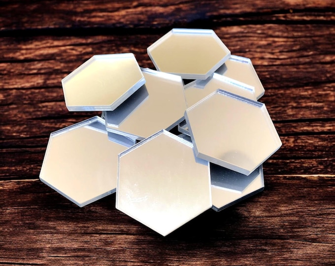 Hexagon Acrylic Crafting Mirrors: Custom Colors, Woods, Sizes - Pack of 10