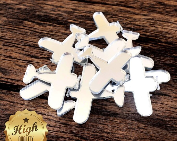 Bi-Plane Shaped Crafting Mirrors, Custom Colours, Woods, Sizes, Shapes, (Holes for Jewellery or hoops for invites) Packs of 10