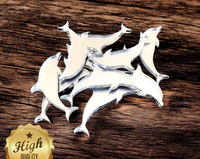 Dolphin Shaped Crafting Mirrors, Custom Colours, Woods, Sizes, Shapes, (Holes for Jewellery or hoops for invites) Packs of 10