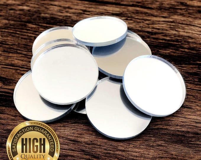 Circle Shaped Crafting Mirrors, Custom Colours, Woods, Sizes, Shapes, (Holes for Jewellery or hoops for invites) Packs of 10