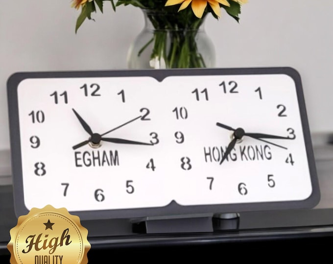 Bespoke Square Two Time Zone Clocks (Loved Ones Names, Places or Countries) - Custom Woods & Colours, Large Sizes