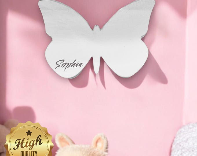 Butterfly Shaped Mirrors with a White Backing & Hooks, Custom Colours, Sizes, Shapes, Engraving Services