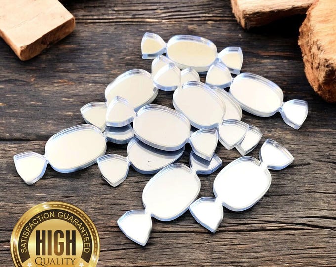 Sweets Shaped Crafting Mirrors, Custom Colours, Woods, Sizes, Shapes, (Holes for Jewellery or hoops for invites) Packs of 10