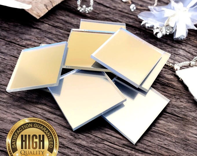 Square Shaped Crafting Mirrors, Custom Colours, Woods, Sizes, Shapes, (Holes for Jewellery or hoops for invites) Packs of 10