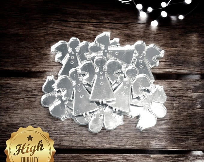 Angel star Shaped Crafting Mirrors, Custom Colours, Woods, Sizes, Shapes, (Holes for Jewellery or hoops for invites) Packs of 10