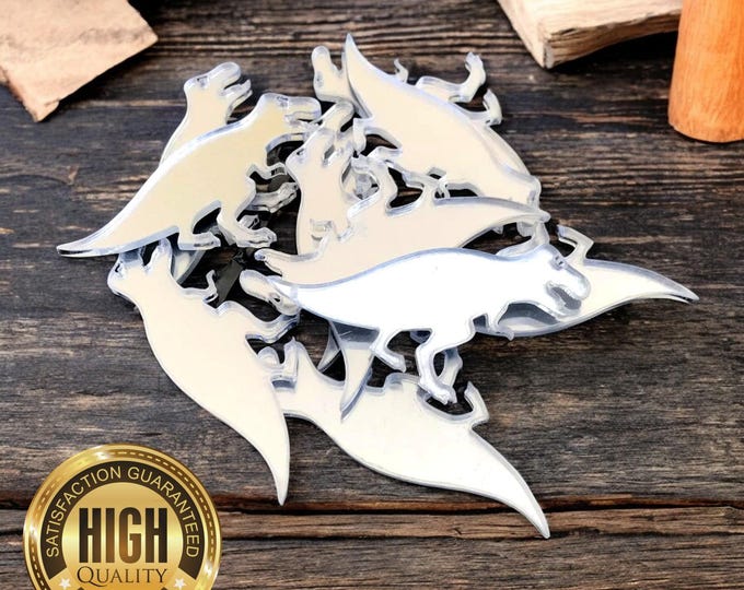 Trex Dinosaur Shaped Crafting Mirrors, Custom Colours, Woods, Sizes, Shapes, (Holes for Jewellery or hoops for invites) Packs of 10