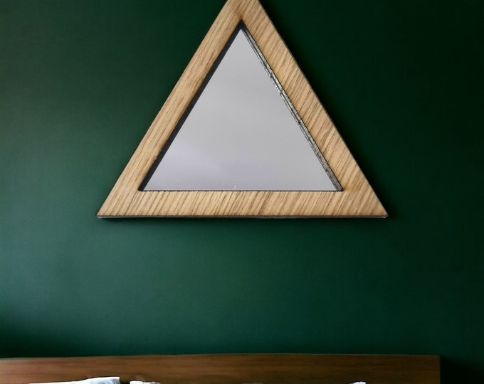 Triangle Wooden Framed Mirror: Oak, Walnut, or Cherry Veneer