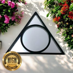 Triangle Circle Design Framed Garden Mirrors, Custom Colours, Sizes up to 38cm, Engraving Services (Indoor & Outdoor Use)